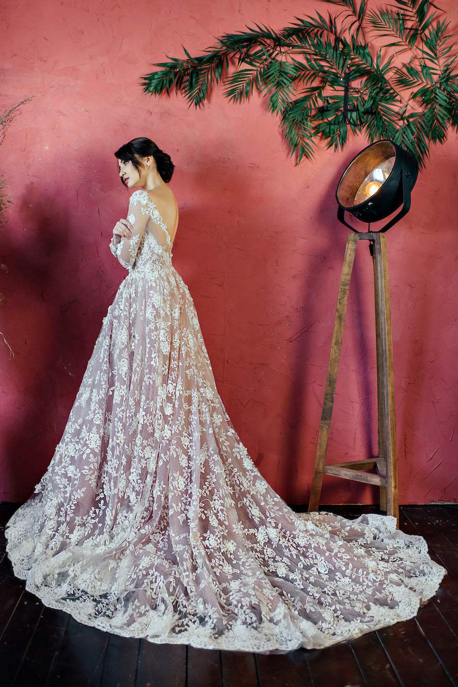 Empire Wedding Gown With Lace XL / White / Lace