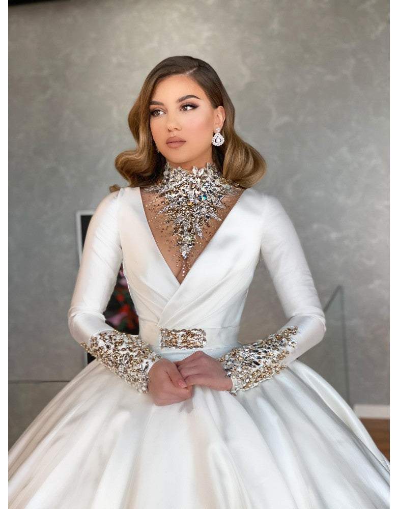 Ball Gown With Swarovski Stones XS / White / Satin