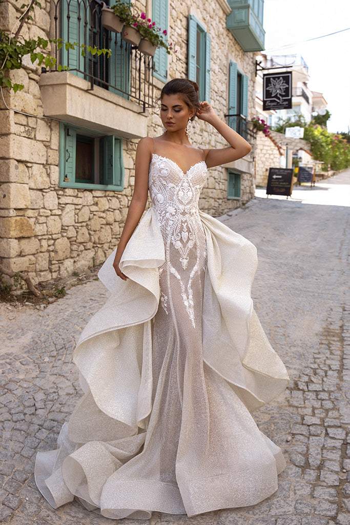 Corset Wedding Gown With Train-Classic Elegant Gowns,Detachable,Royal Wedding Dresses,White