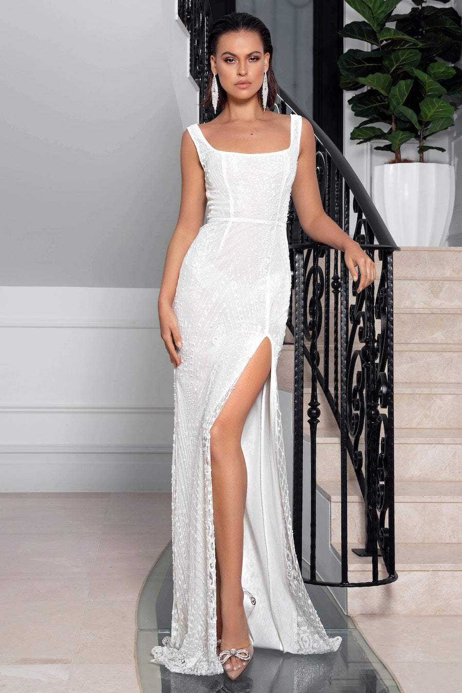 White Cotton Evening Dress | Evening Dresses – D&D Clothing