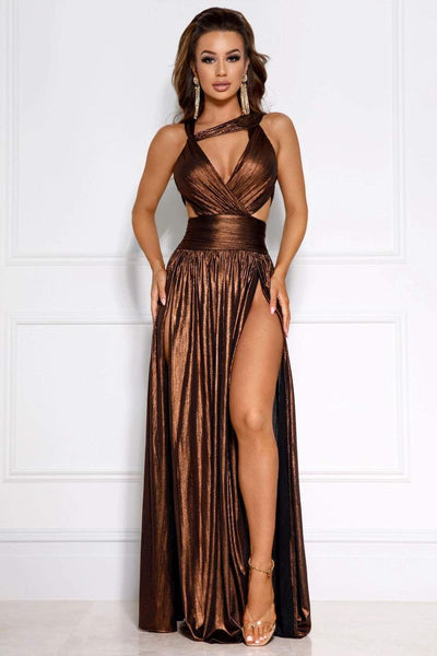 SAND BROWN EVENING DRESS-danddclothing-Classic Elegant Gowns,Evening Dresses,Long
