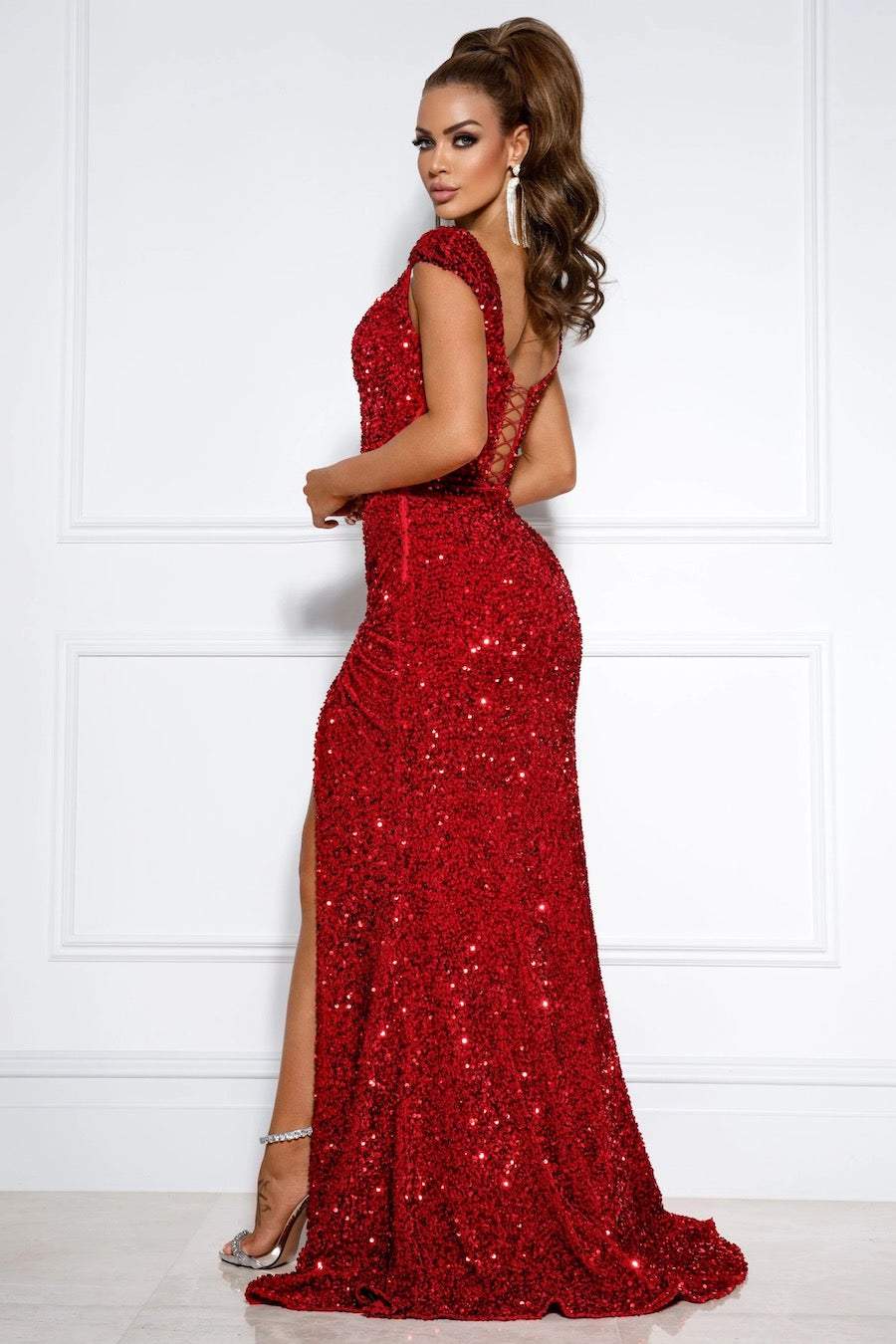 Red Black Glitter Full-Length Evening Dress – Amanda Ferri