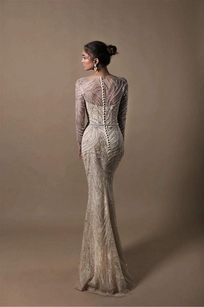 Menshov Silver Evening Dress-danddclothing-Classic Elegant Gowns,Evening Dresses,Long