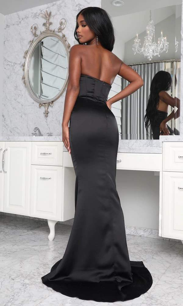 black dress woman Lap Evening Dress| Evening Dresses L / Black / Satin Beatrice Ankara Short Mini ruched fabric RED LABEL Choose Size:2-6