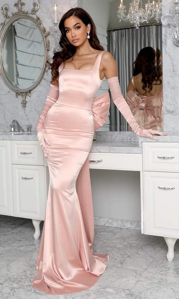 Fitted Pink Evening Dress-danddclothing-Classic Elegant Gowns,Evening Dresses,Long