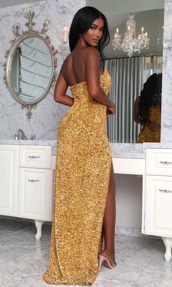 Classic Golden Evening Dress| Evening Dresses S / Golden / Satin