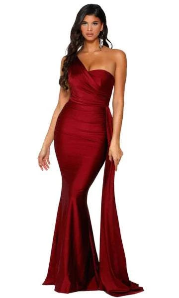 Woolen Red Evening Dress| Evening Dresses M / Red / Satin
