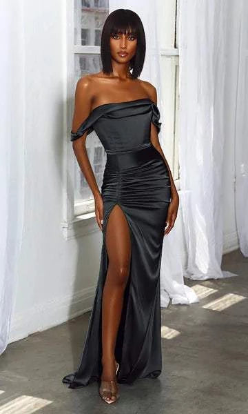 Cuff Black Evening Dress-danddclothing-Classic Elegant Gowns,Evening Dresses,Long