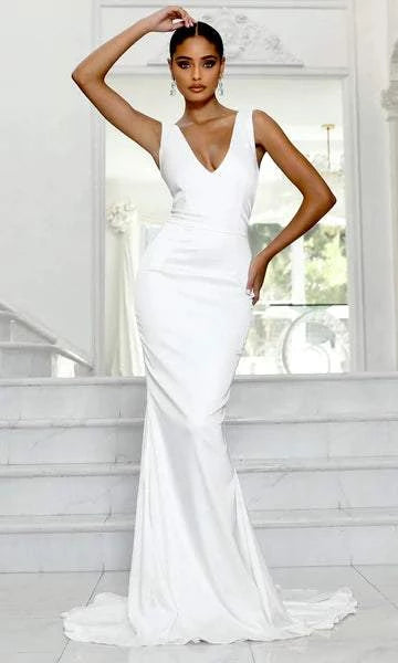 Trimly White Evening Dress-danddclothing-Classic Elegant Gowns,Evening Dresses,Long