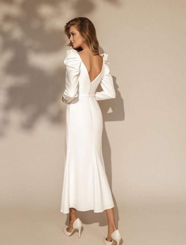 Bashful White Wedding Dress-danddclothing-A-line,Classic Elegant Gowns,Royal Wedding Dresses,White