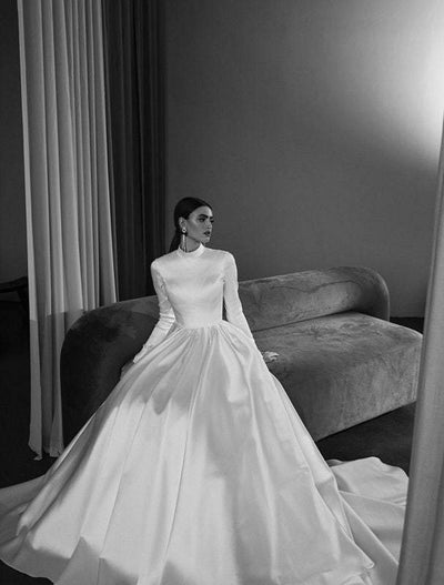 Zinc White Wedding Dress-danddclothing-A-line,Ball Gown,Classic Elegant Gowns,Royal Wedding Dresses,White