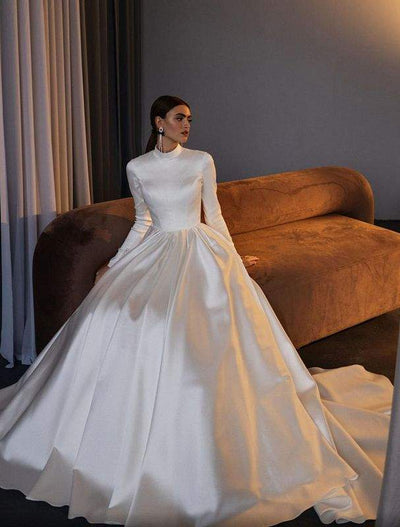 Zinc White Wedding Dress-danddclothing-A-line,Ball Gown,Classic Elegant Gowns,Royal Wedding Dresses,White