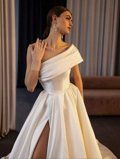 Guillemot White Wedding Dress-danddclothing-A-line,Classic Elegant Gowns,Royal Wedding Dresses,White