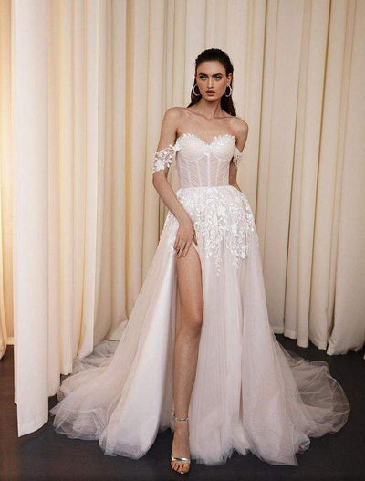 Pelican White Wedding Dress-danddclothing-A-line,Classic Elegant Gowns,Royal Wedding Dresses,White