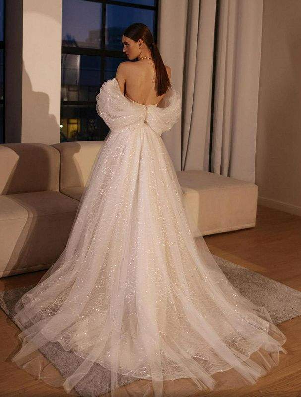 Romped White Wedding Dress-danddclothing-A-line,Classic Elegant Gowns,Royal Wedding Dresses,White