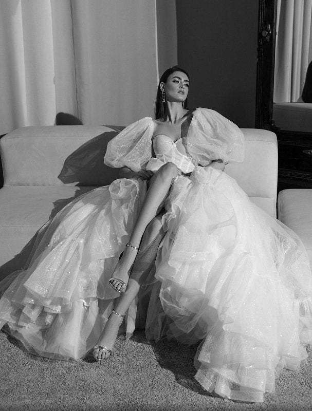 Engrave White Wedding Dress| Wedding Gowns L / White / Lace