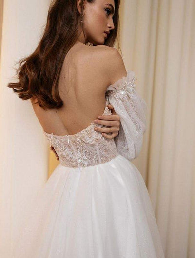 Rumped White Wedding Dress-danddclothing-A-line,Classic Elegant Gowns,Royal Wedding Dresses,White