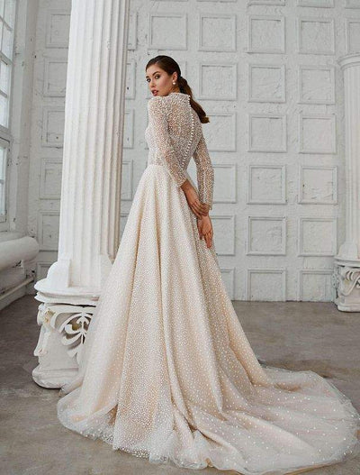 White Eyed Wedding Dress-danddclothing-A-line,Classic Elegant Gowns,Royal Wedding Dresses,White