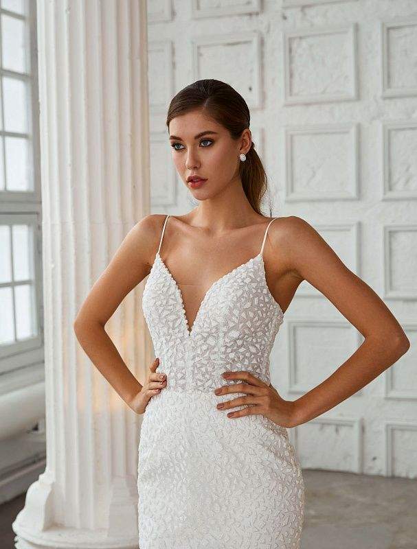bodycon white wedding dress JB07260 Off White Embroidered Sweetheart Neck Bridal Gown