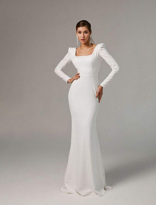 Pallium White Wedding Dress-danddclothing-Classic Elegant Gowns,Mermaid,Royal Wedding Dresses,White