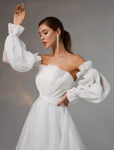 Emeline White Wedding Dress-danddclothing-A-line,Classic Elegant Gowns,Royal Wedding Dresses,White