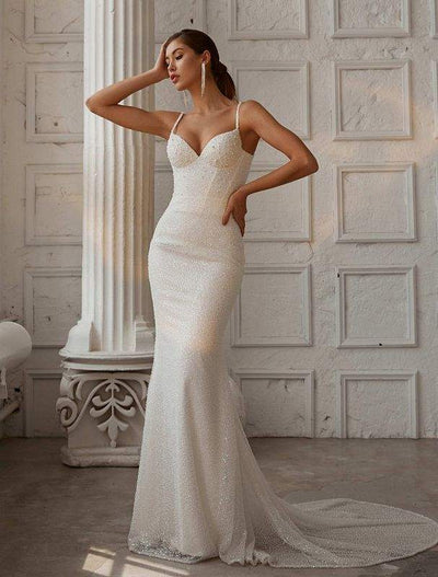 White Backed Wedding Dress-danddclothing-Classic Elegant Gowns,Mermaid,Royal Wedding Dresses,White