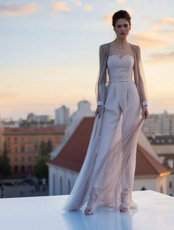 Sizzler White Wedding Jumpsiut-danddclothing-Classic Elegant Gowns,Jumpsuits,Royal Wedding Dresses,White