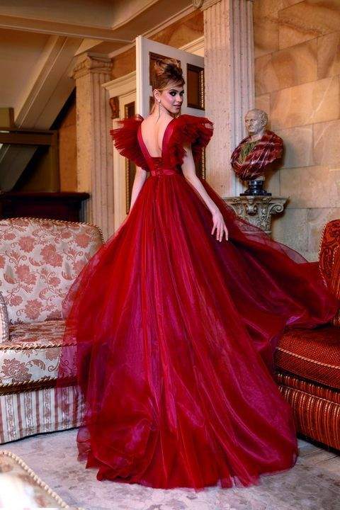 Mozz Red Evening Dress| Latest Evening Dresses S / Red / Lace
