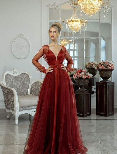 Moon Stone Red Evening Dress-danddclothing-Classic Elegant Gowns,Evening Dresses,Long
