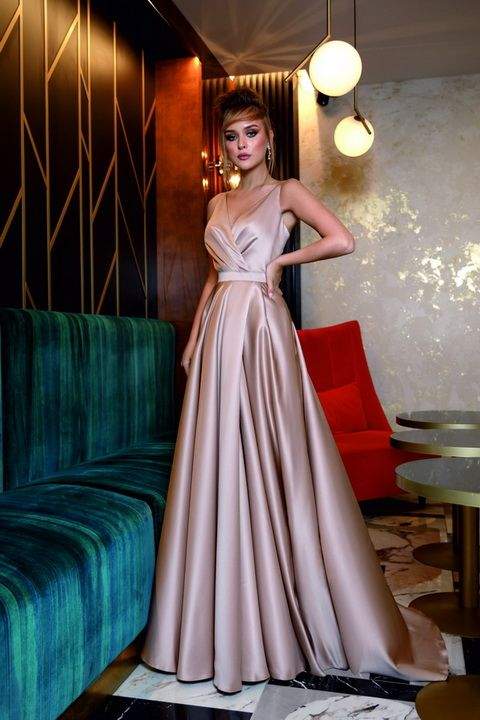 Leucro Pink Evening Dress-danddclothing-Classic Elegant Gowns,Evening Dresses,Long