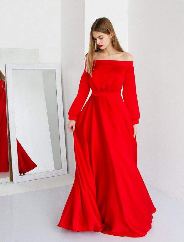 Leather Red Evening Dress-danddclothing-Classic Elegant Gowns,Evening Dresses,Long