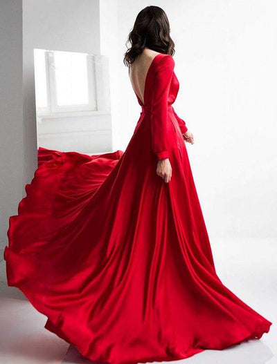 Splice Red Evening Dress-danddclothing-Classic Elegant Gowns,Evening Dresses,Long