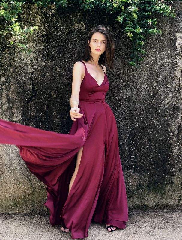 Colored Maroon Evening Dress-danddclothing-Classic Elegant Gowns,Evening Dresses,Long