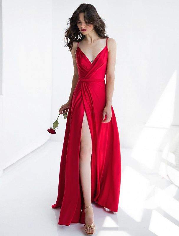 White Cell Red Evening Dress-danddclothing-Classic Elegant Gowns,Evening Dresses,Long