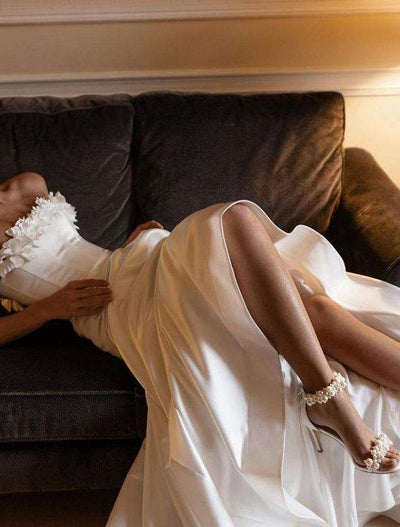 Square White Wedding Dress-danddclothing-A-line,Classic Elegant Gowns,Royal Wedding Dresses,White