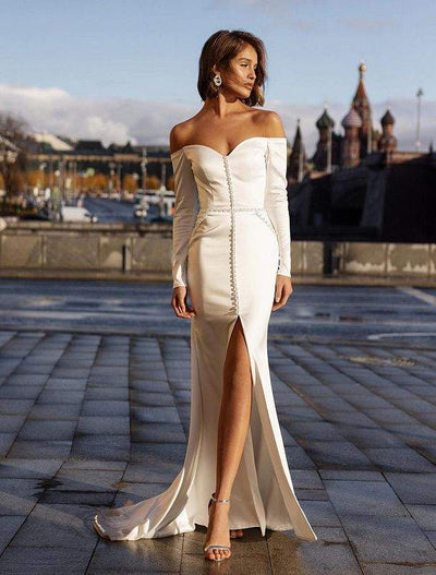 Bass White Wedding Dress-danddclothing-A-line,Classic Elegant Gowns,Royal Wedding Dresses,White