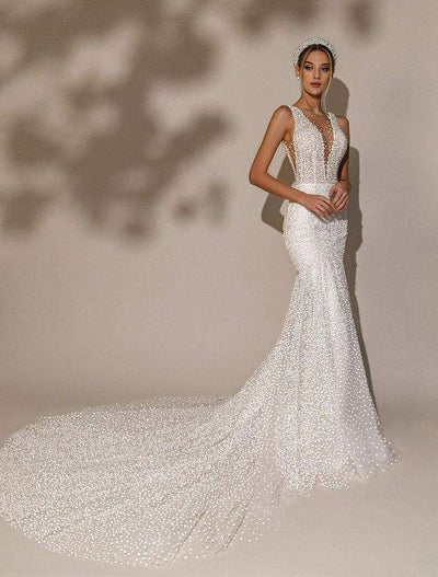 Seneca White Wedding Dress-danddclothing-Classic Elegant Gowns,Mermaid,Royal Wedding Dresses,White