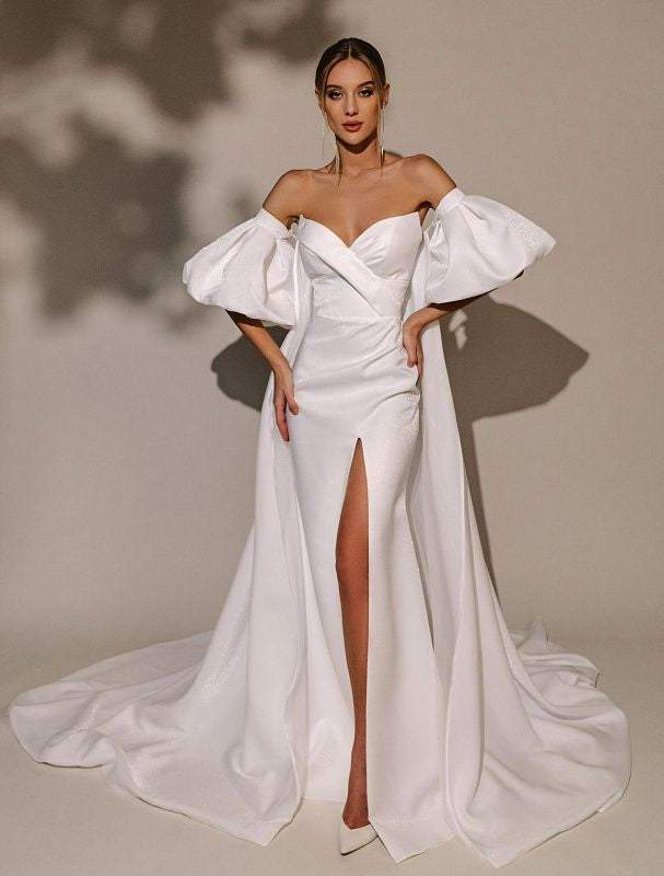 Snake Root White Wedding Dress-danddclothing-Classic Elegant Gowns,Mermaid,Royal Wedding Dresses,White