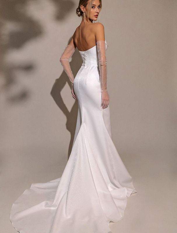 Carrels White Wedding Dress-danddclothing-Classic Elegant Gowns,Mermaid,Royal Wedding Dresses,White
