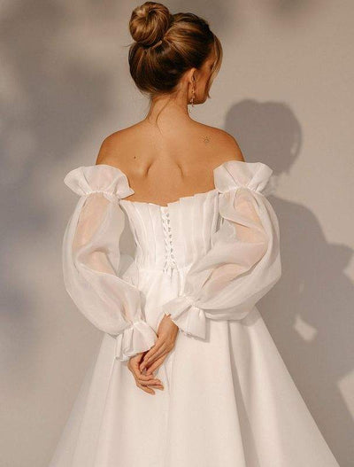 Visual White Wedding Dress-danddclothing-A-line,Classic Elegant Gowns,Royal Wedding Dresses,White