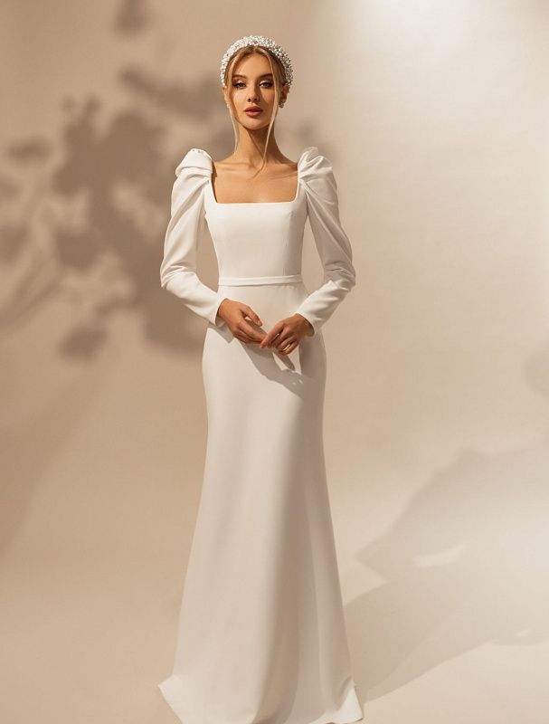 Wisdom White Wedding Dress-danddclothing-A-line,Classic Elegant Gowns,Royal Wedding Dresses,White