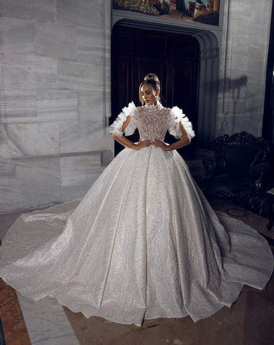 Elegant Sparkly White Wedding Dress-danddclothing-Ball Gown,Classic Elegant Gowns,Royal Wedding Dresses,White
