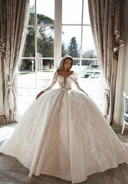 Sparkly White Wedding Dress| Wedding Gowns M / White / Lace