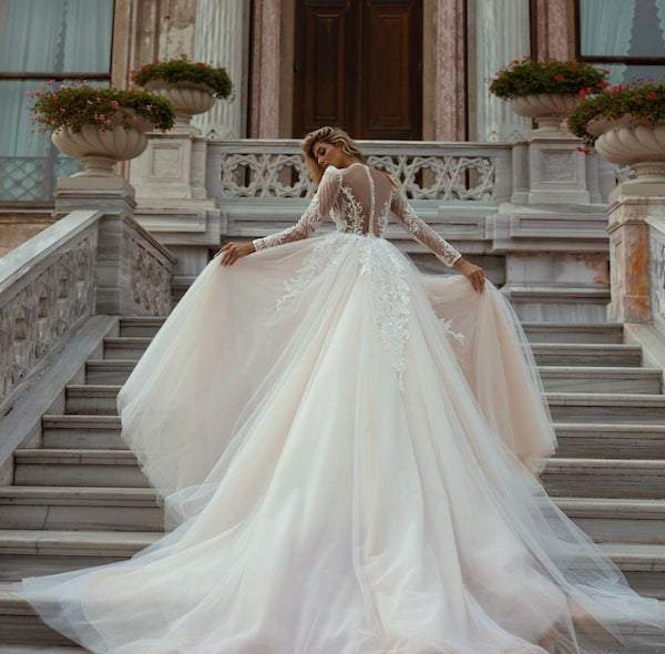 Lily Blush White Wedding Dress-danddclothing-Classic Elegant Gowns,Detachable,Royal Wedding Dresses,White