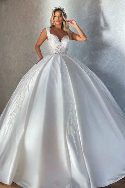 Noble White Wedding Dress-danddclothing-Ball Gown,Classic Elegant Gowns,Royal Wedding Dresses,White