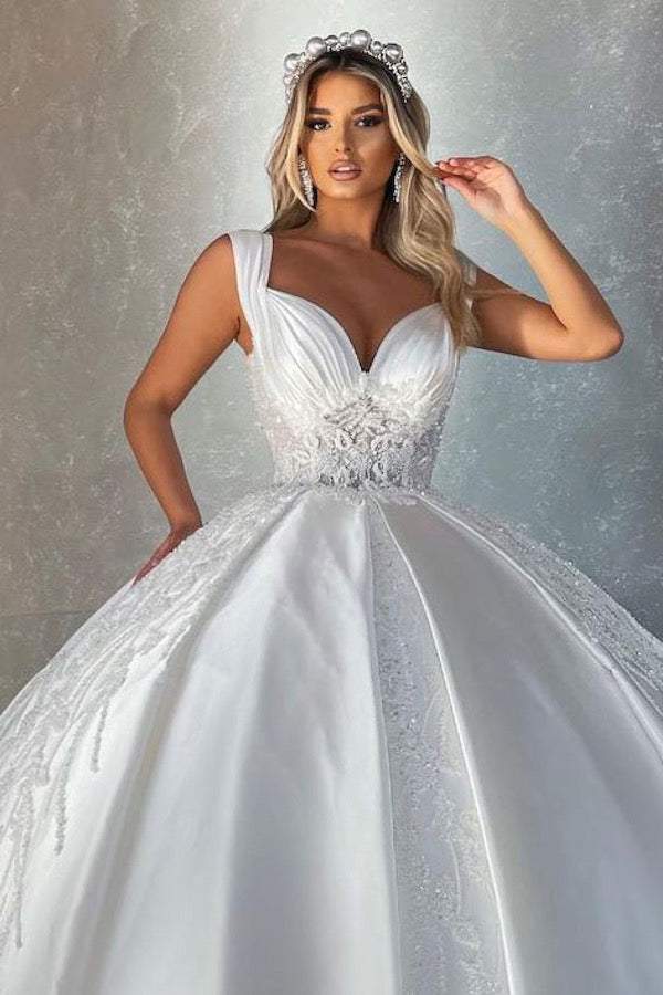 Noble White Wedding Dress-danddclothing-Ball Gown,Classic Elegant Gowns,Royal Wedding Dresses,White