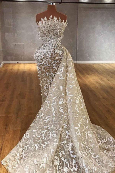 Hypnotic Silver Wedding Dress-danddclothing-Classic Elegant Gowns,Detachable,Royal Wedding Dresses,White