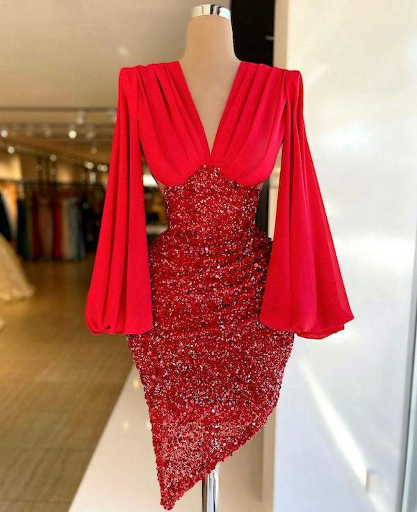 Dazzling Red Evening Dress-danddclothing-Classic Elegant Gowns,Evening Dresses,Short