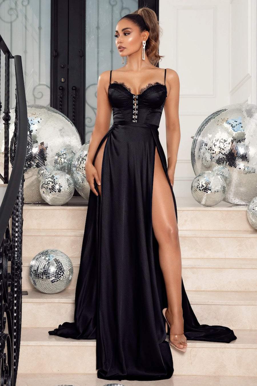 blue dress for baby girl Pearl Black Evening Dress
