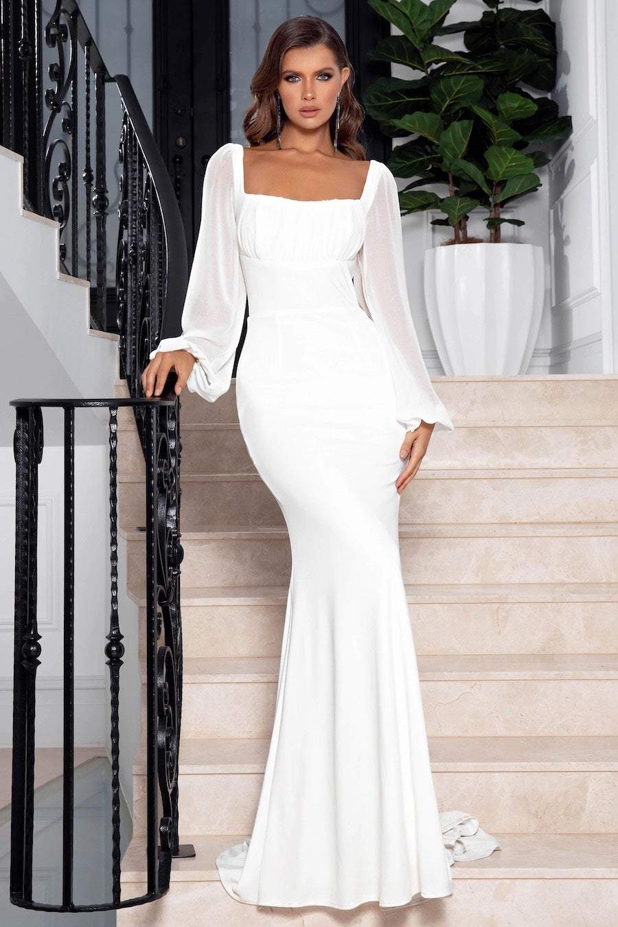 CANDY WHITE EVENING DRESS-danddclothing-Classic Elegant Gowns,Evening Dresses,Long